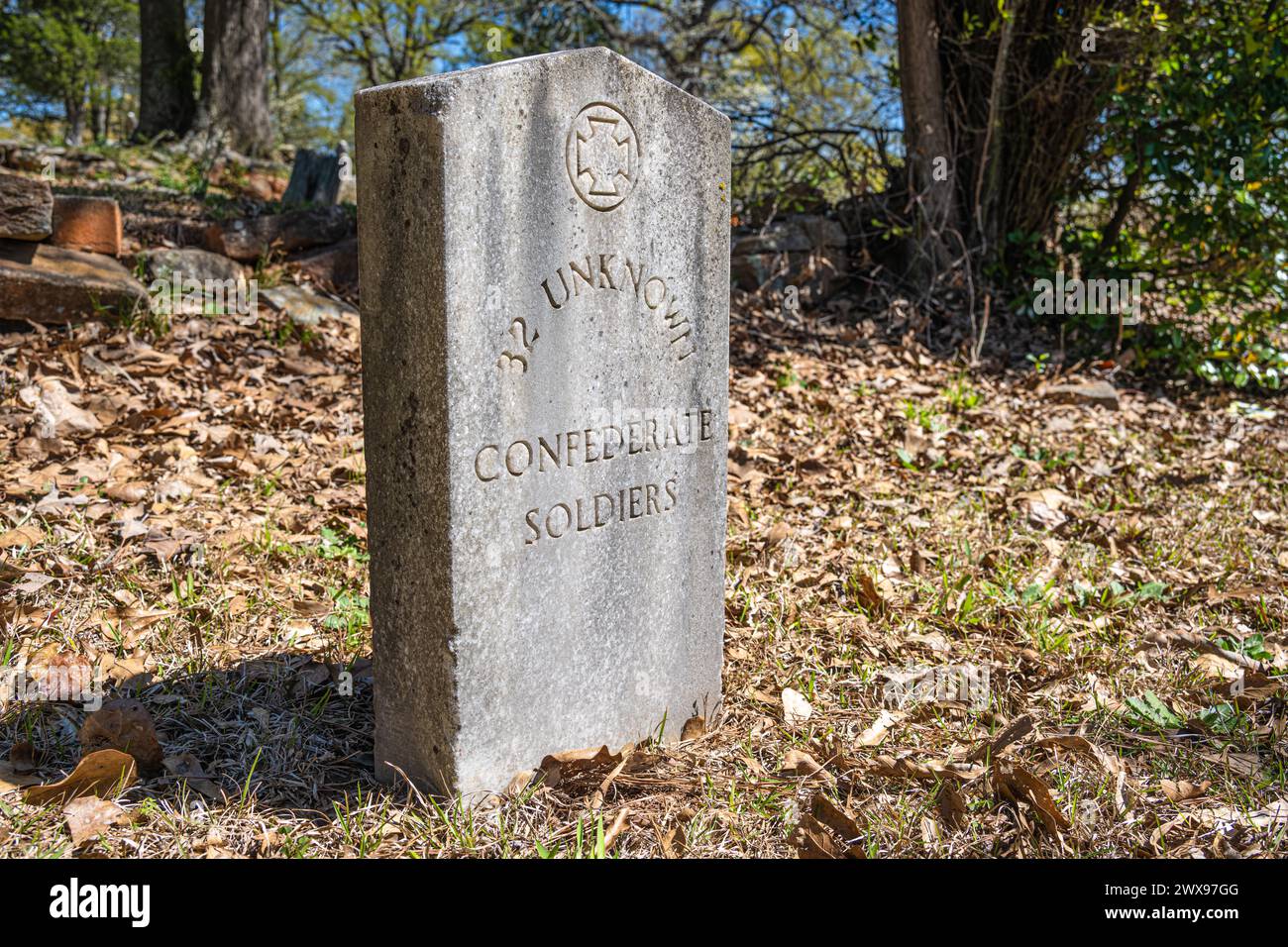 Tombstone for an 32 unknown Confederate soldiers at Stone Mountain Cemetery in Stone Mountain, Georgia. (USA) Stock Photo