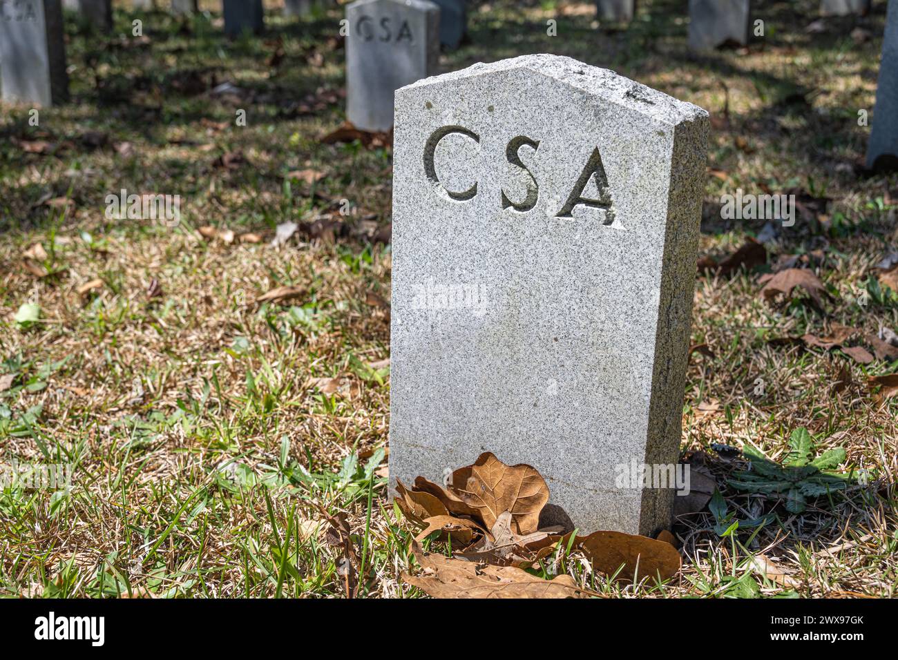 Tombstone for an unknown Confederate soldier at Stone Mountain Cemetery in Stone Mountain, Georgia. (USA) Stock Photo