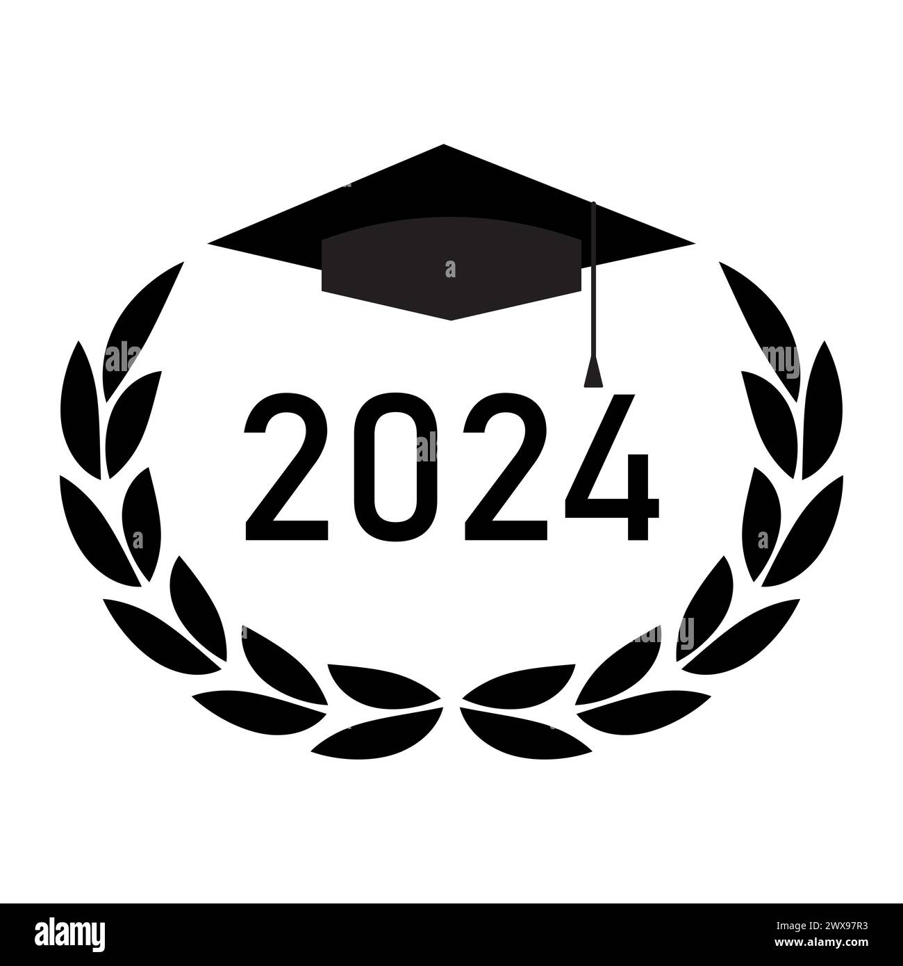 Laurel wreath encircling a graduation cap with 2024, a classic symbol
