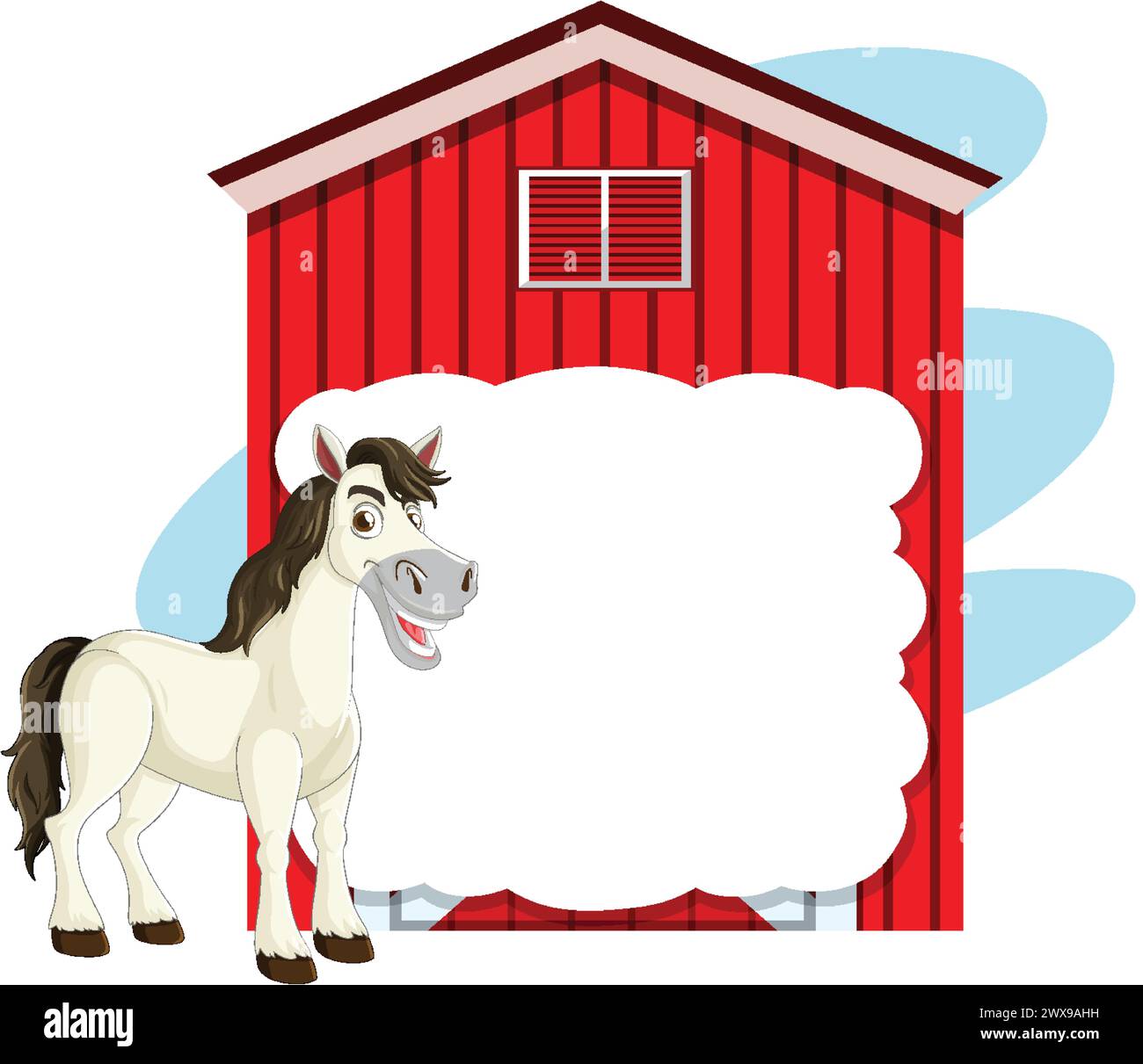 Cartoon horse smiling beside a red barn Stock Vector Image & Art - Alamy