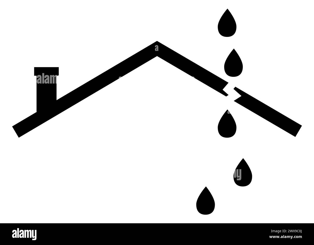 leak roof icon. leaking roof house sign. ceiling leak symbol. flat style. Stock Photo