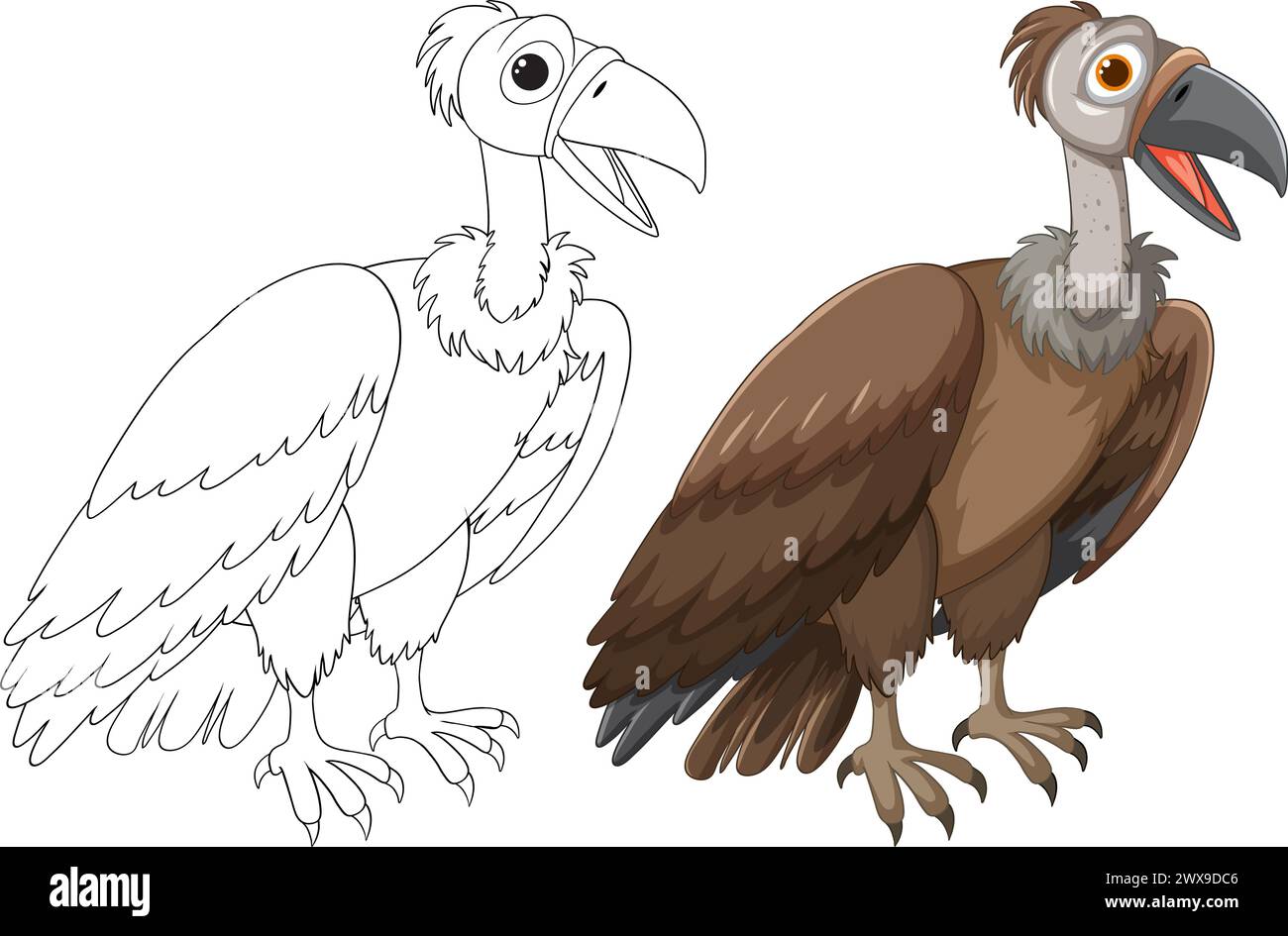 Vector illustration of a vulture, colored and outlined. Stock Vector