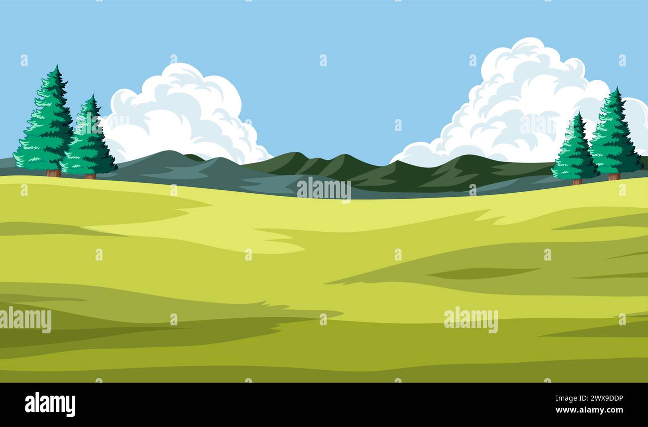 Green meadow with trees and mountain backdrop Stock Vector Image & Art ...