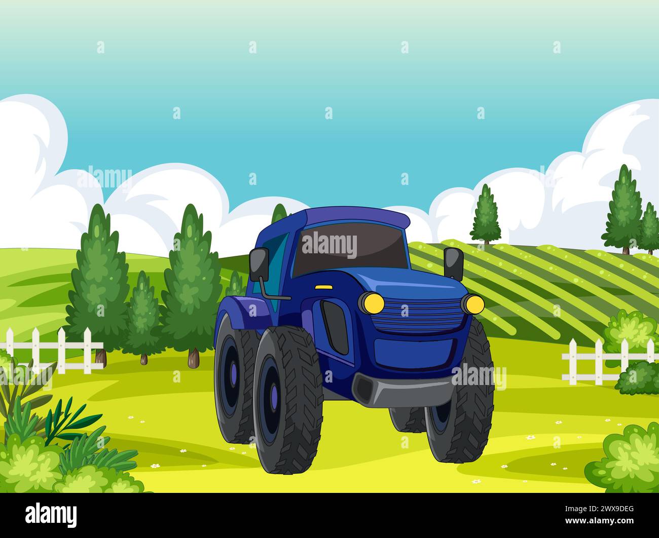 Vector illustration of a tractor on a farm Stock Vector Image & Art - Alamy