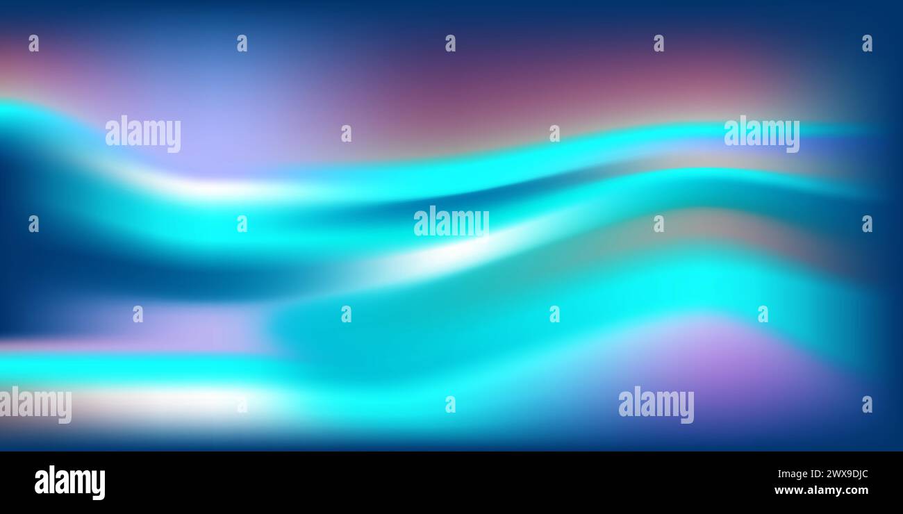 Abstract blue wave gradient background. Bright colored liquid holographic creative banner. Blurred soft blend colors gradation minimalist background Stock Vector