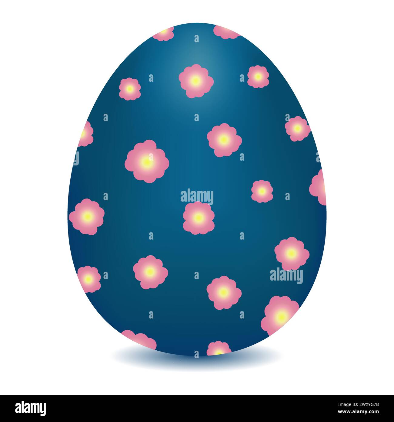 Blue Easter egg. Egg colored in pink flowers. Colorful Easter egg. Vector color drawing Stock Vector