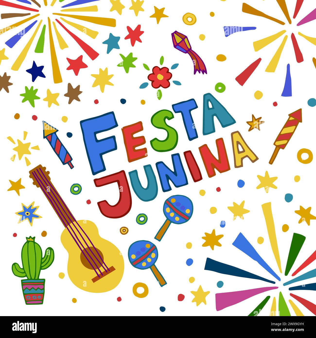 Festa Junina themed vector illustration with festive decorations, music ...