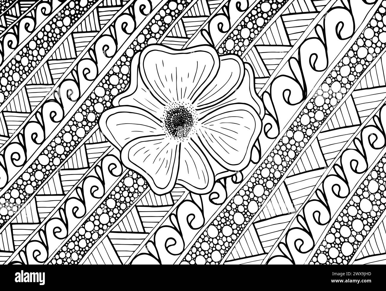 This image appears to be a black and white illustration or drawing with intricate patterns and designs Stock Photo