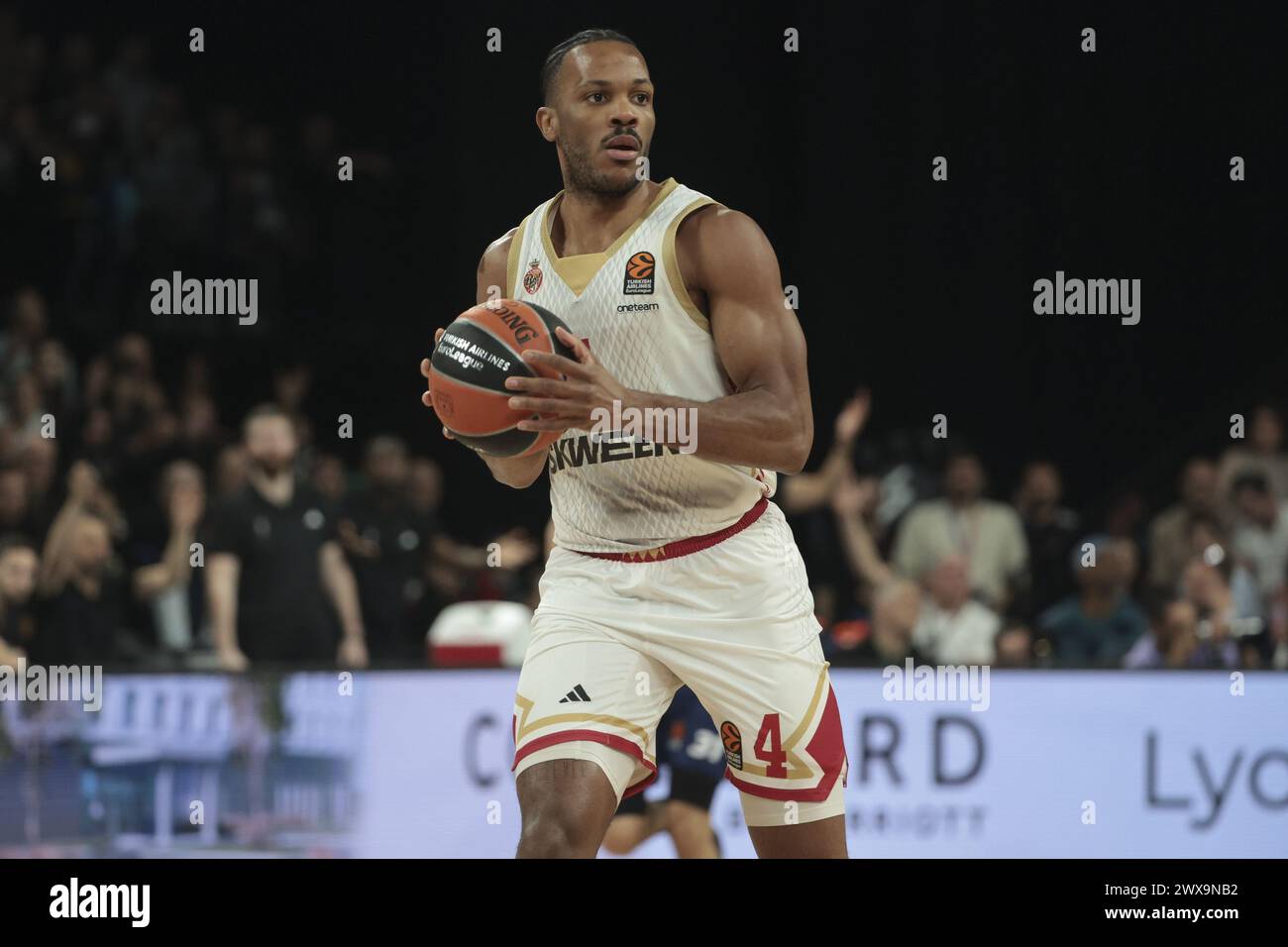 Jaron Blossomgame of Monaco during the Turkish Airlines EuroLeague basketball match between LDLC ASVEL Villeurbanne and AS Monaco on March 28, 2024 at LDLC Arena in Decines-Charpieu near Lyon, France Stock Photo