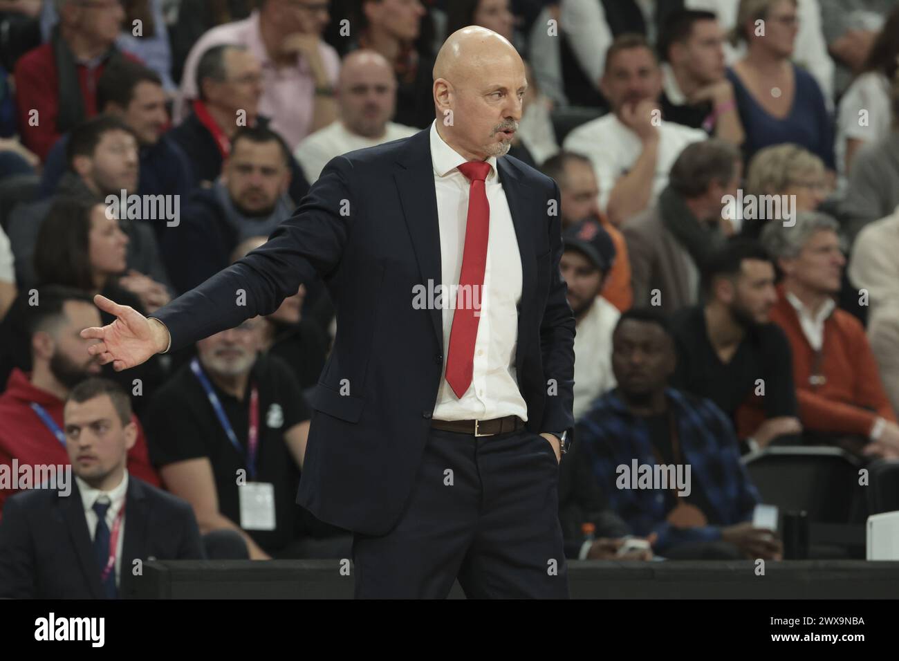 Coach of Monaco Sasa Obradovic during the Turkish Airlines EuroLeague basketball match between LDLC ASVEL Villeurbanne and AS Monaco on March 28, 2024 at LDLC Arena in Decines-Charpieu near Lyon, France Stock Photo
