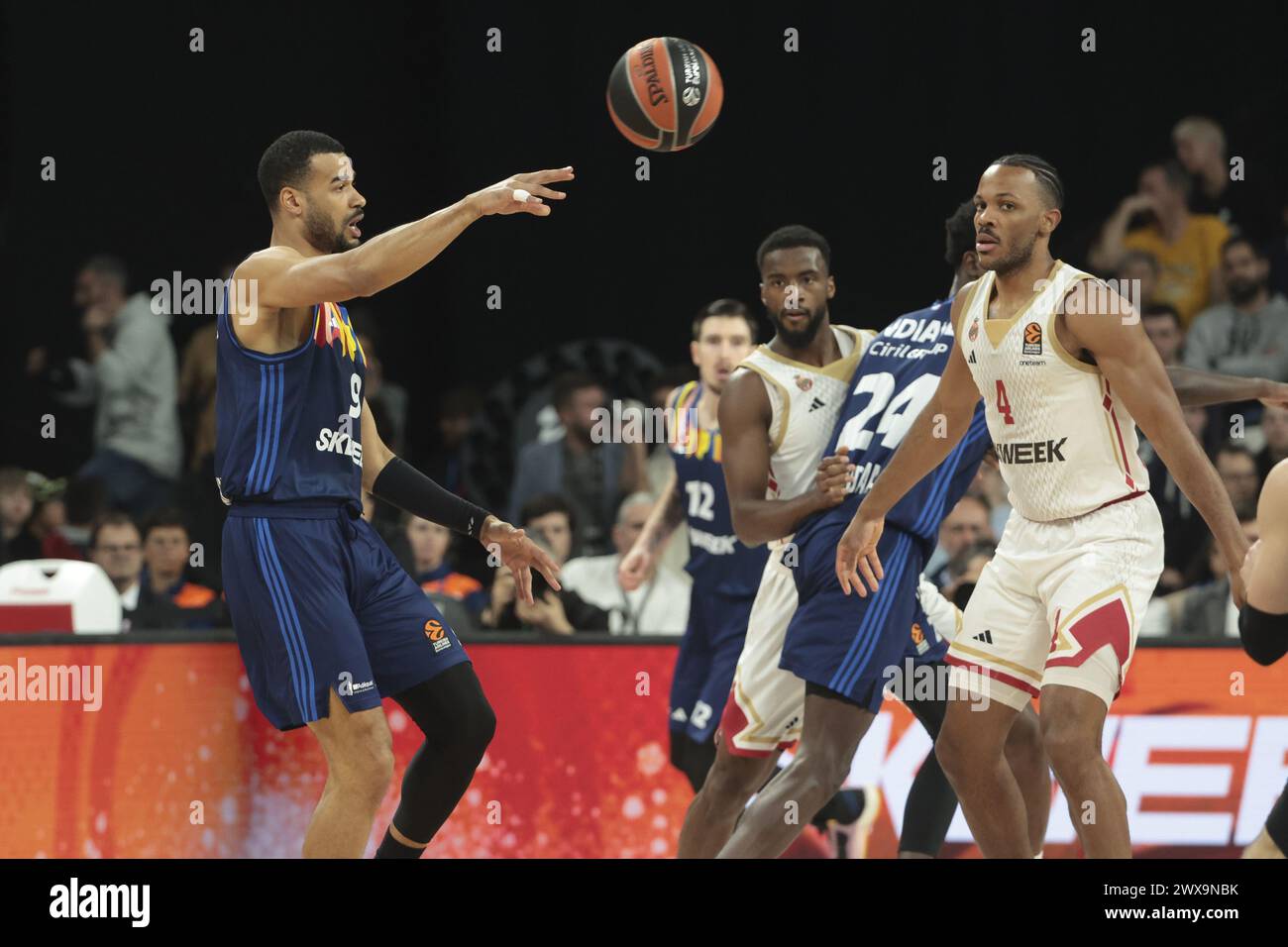 Timothe Luwawu-Cabarrot of ASVEL, Jaron Blossomgame of Monaco during the Turkish Airlines EuroLeague basketball match between LDLC ASVEL Villeurbanne and AS Monaco on March 28, 2024 at LDLC Arena in Decines-Charpieu near Lyon, France Stock Photo