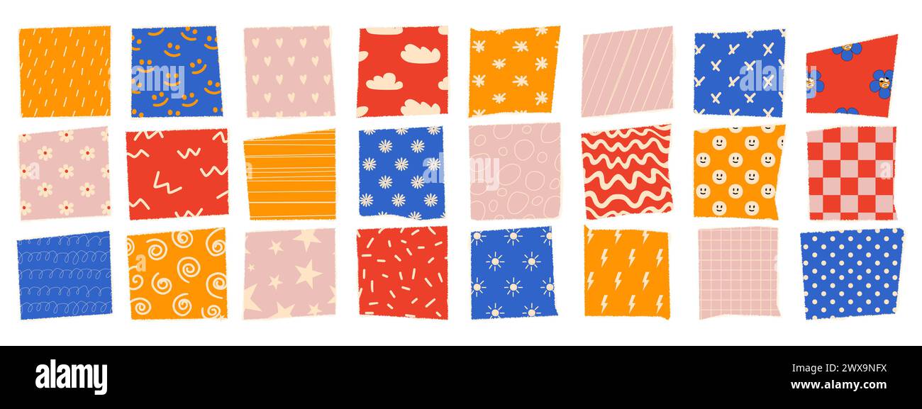 Jagged rectangle with funny pattern. Torn paper items for collage ...
