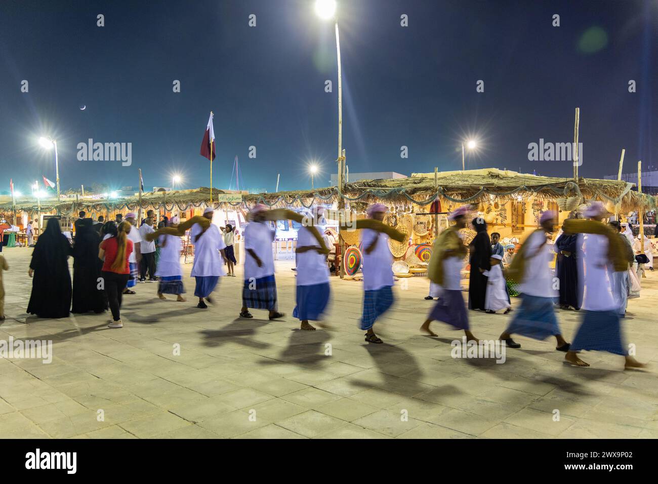 A Group of Traditional Arabic fishermen performing in Katara cultural village in Doha, Qatar during Katara 12th traditional dhow festival Stock Photo
