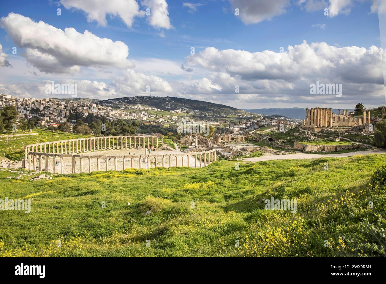 views across the forum and the greco roman ruins of jerash in jordan Stock Photo