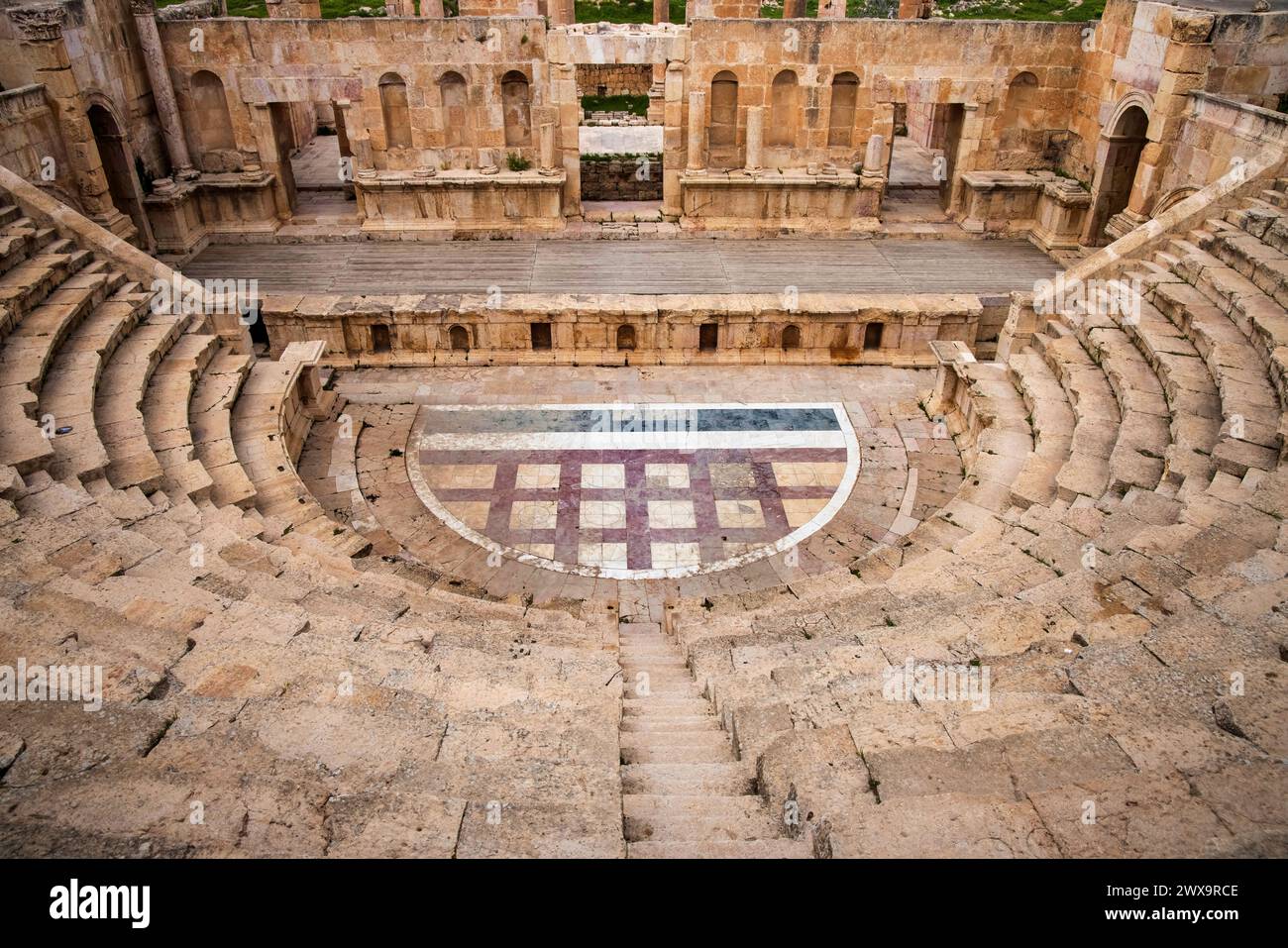 the north theatre or ampitheatre in the greco roman ruins of jerash in jordan Stock Photo