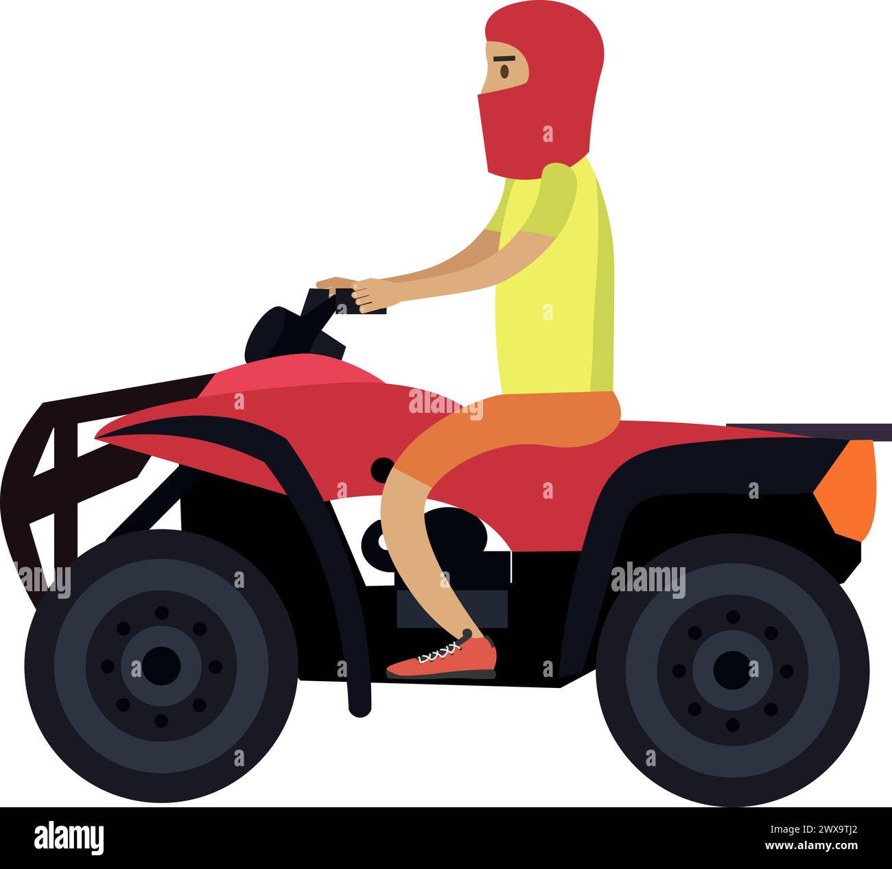 Man tourist riding quad bike vector icon isolated on white Stock Vector