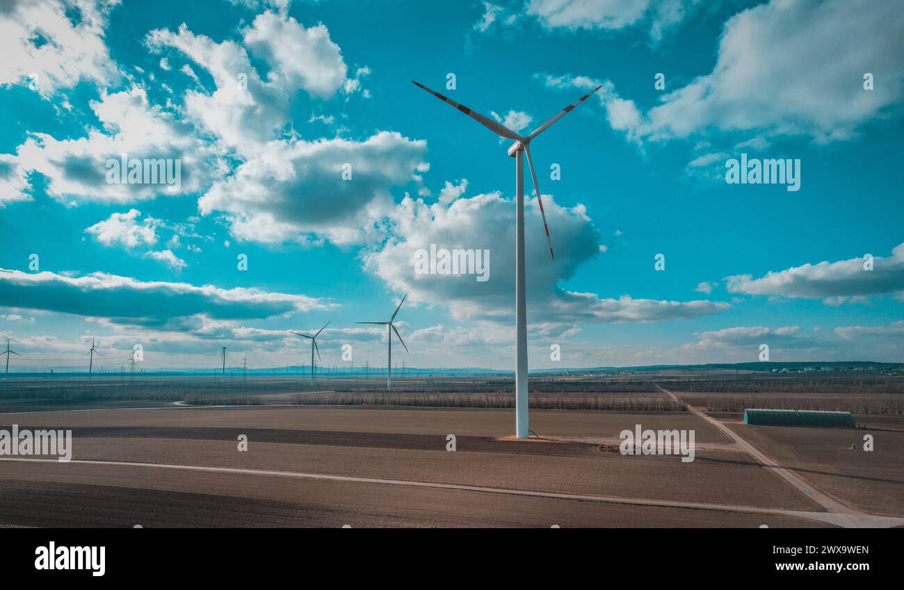 Windrad Wolken Energie Grünstrom Technology Windkraft Stock Photo
