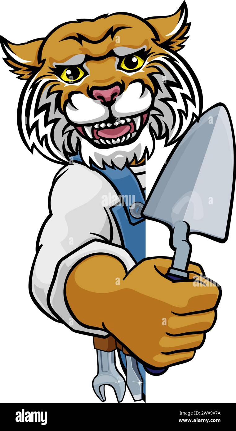 Wildcat Bricklayer Builder Holding Trowel Tool Stock Vector