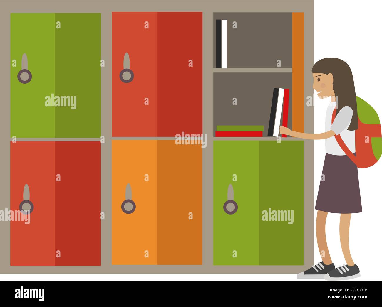 Student at school lockers vector icon isolated on white Stock Vector
