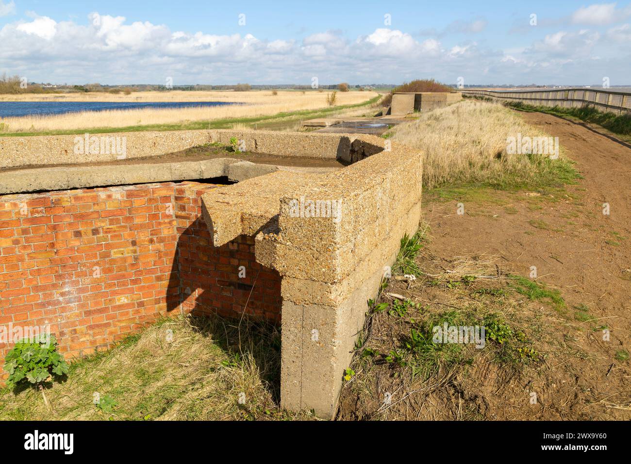 Military building Emergency Coastal Defence Battery at East Lane, Bawdsey, Suffolk, England, UK Stock Photo