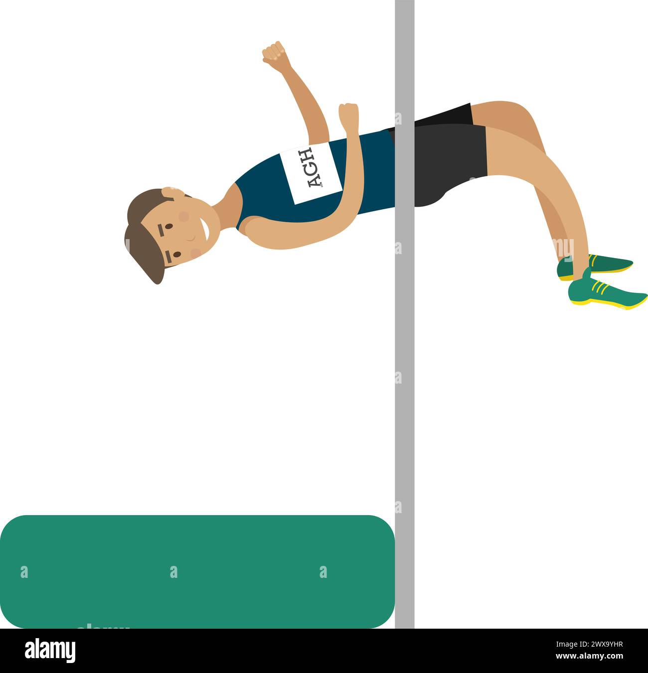 Sportsman performing high jump over beam vector icon isolated on white