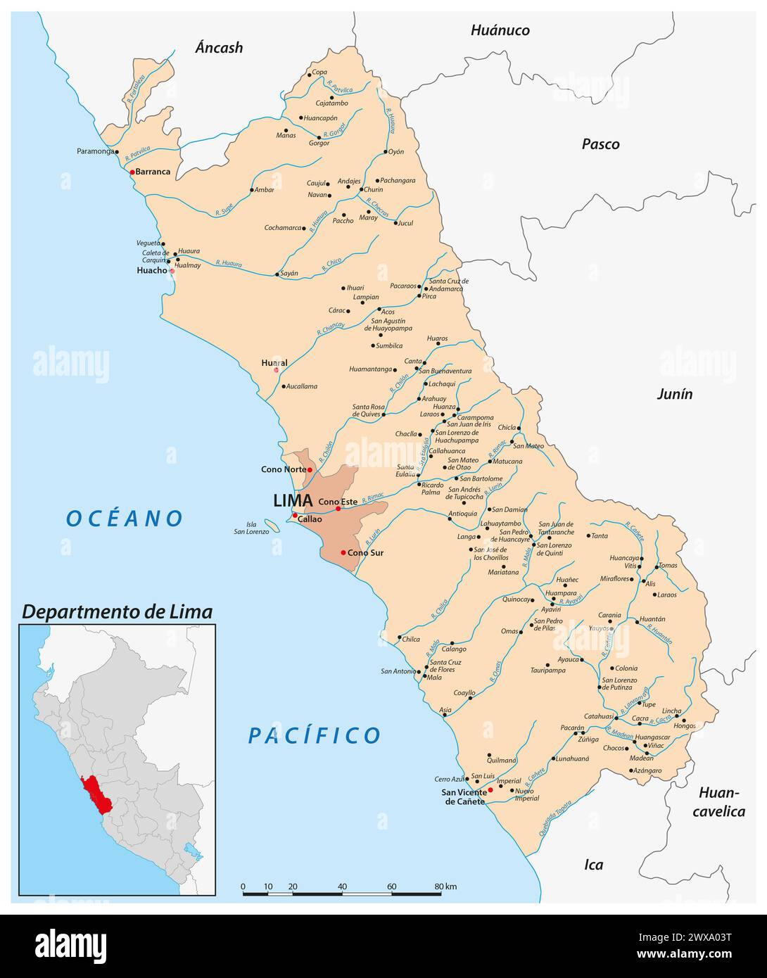 Vector map of the Peruvian region of Lima Stock Photo - Alamy