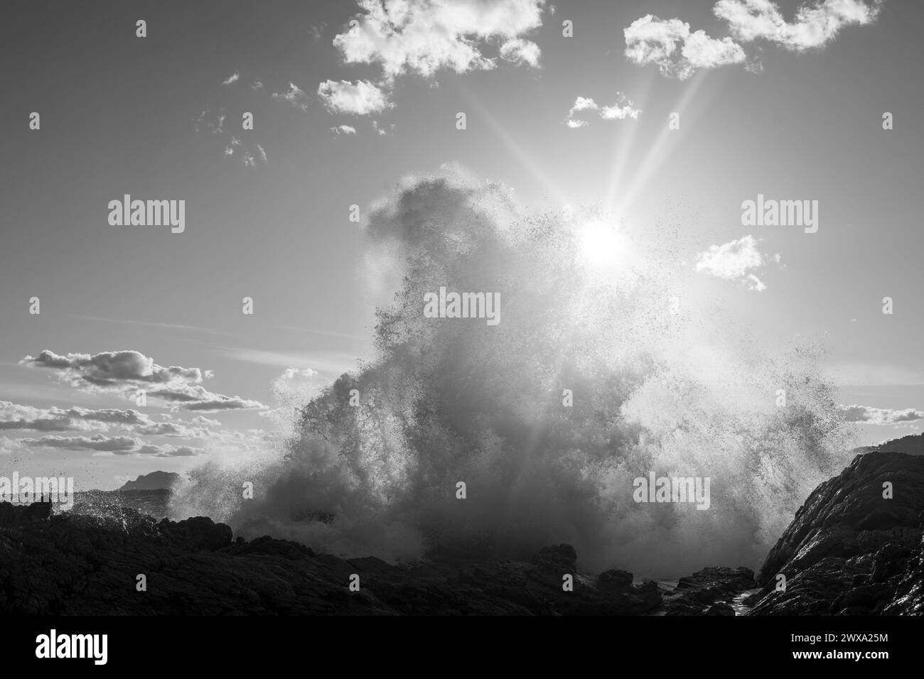 View crashing white waves Black and White Stock Photos & Images - Alamy
