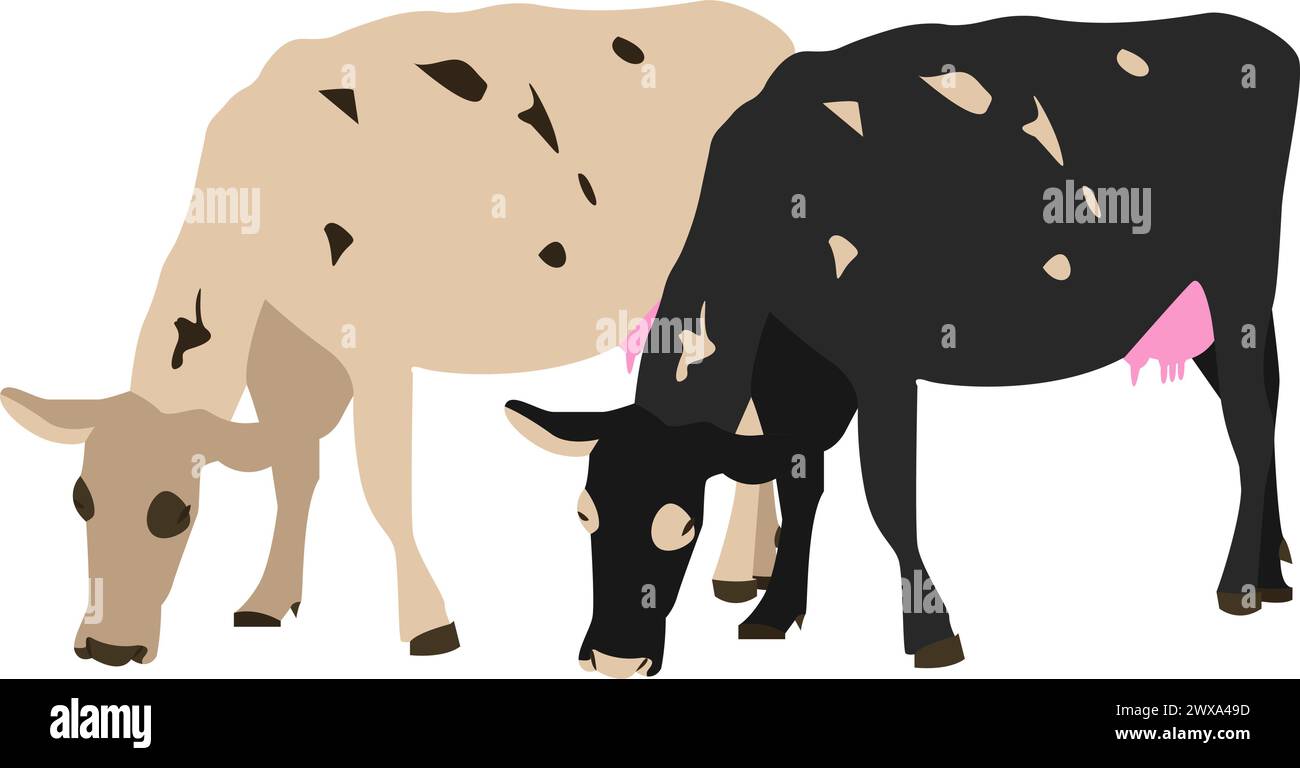 Cows grazing on pasture vector icon isolated on white Stock Vector