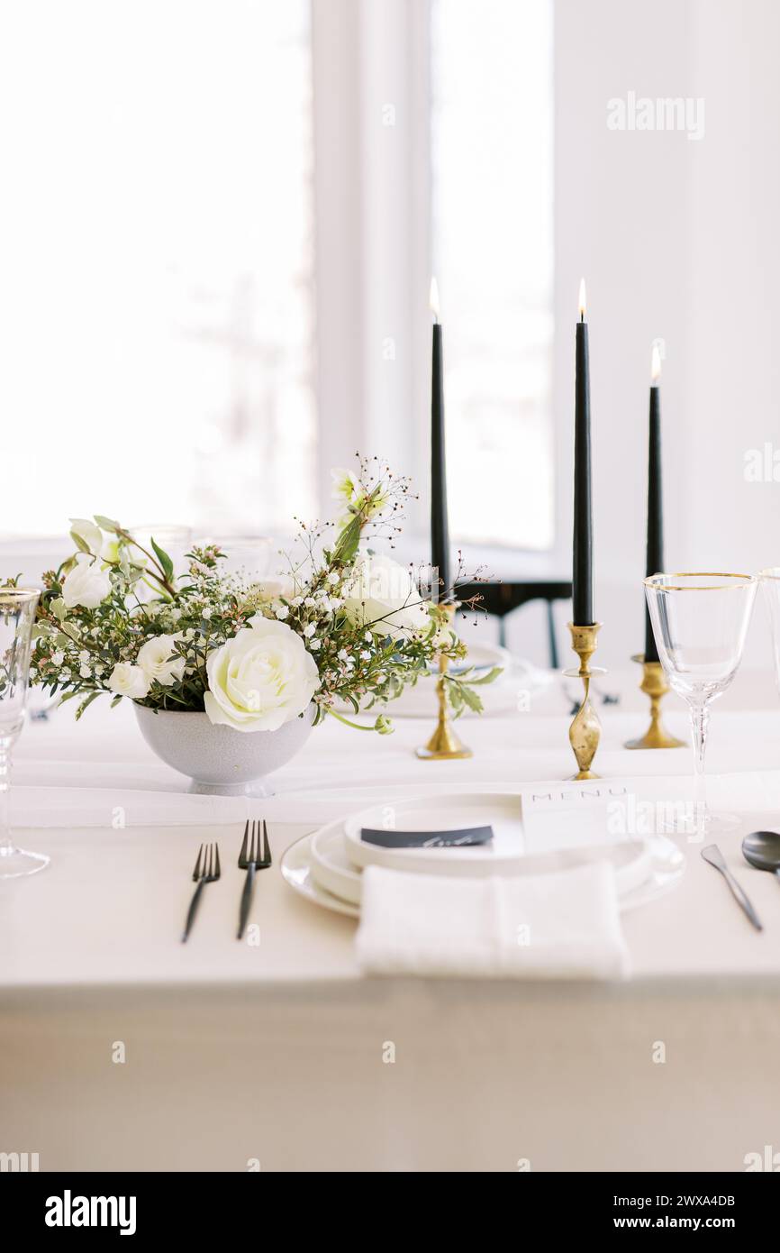 Refined wedding table with classic and modern mix Stock Photo