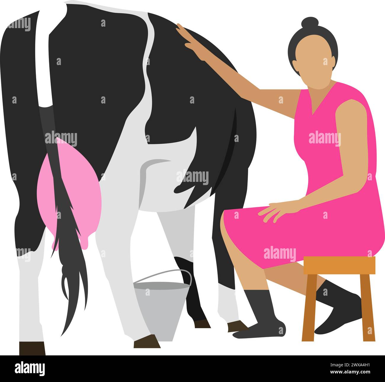 Milkmaid farmer milking cow vector icon isolated on white Stock Vector