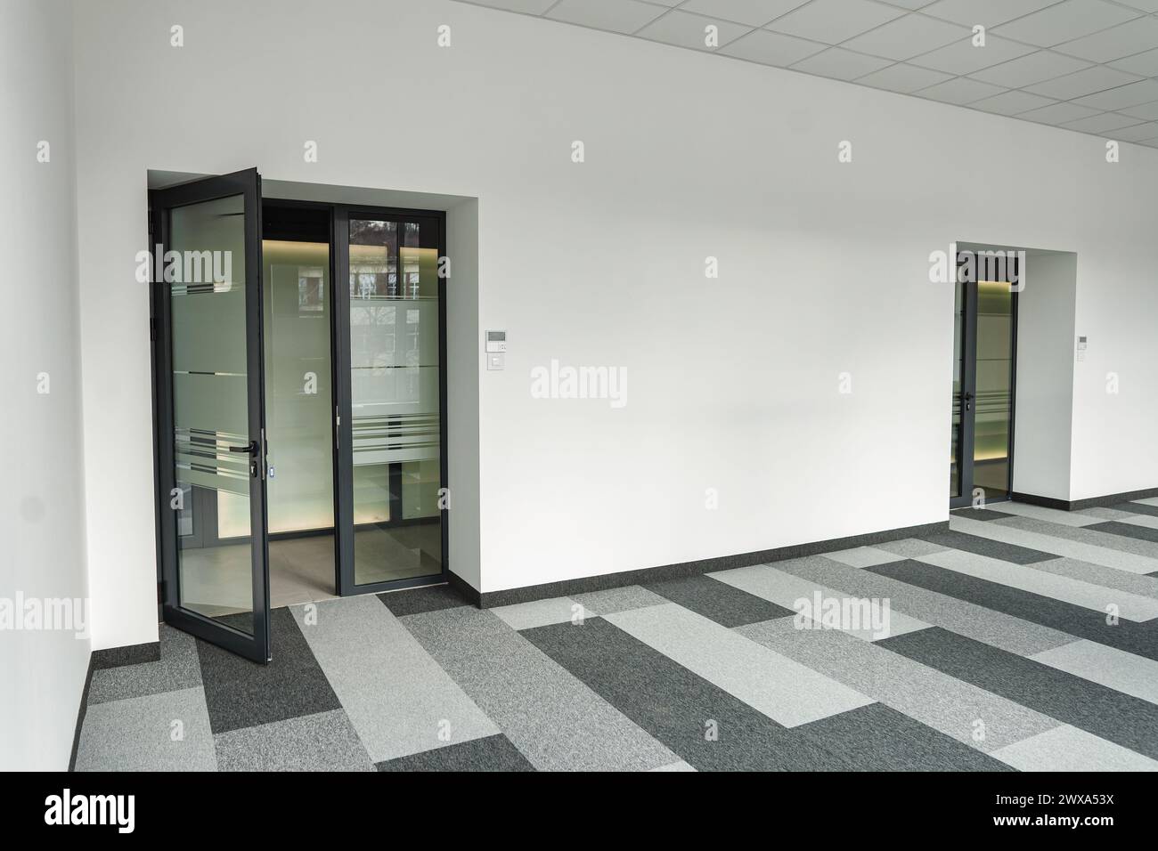 Empty office space With Two Doors and a Checkered Floor Stock Photo
