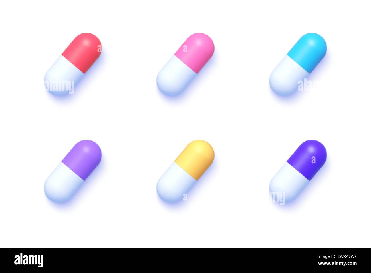 Realistic illustration with colored pills 3d set on white background. Medical capsule and drugs. Healthcare and medicine concept. Vector illustration Stock Vector