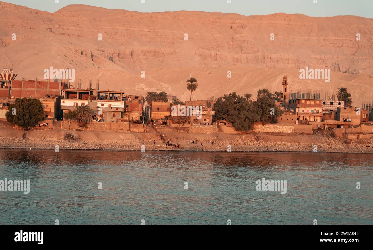 view of residential area on the banks of the Nile Stock Photo