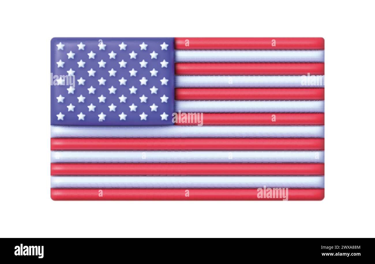 3d USA flag on white background. United State of America flag. Vector illustration Stock Vector