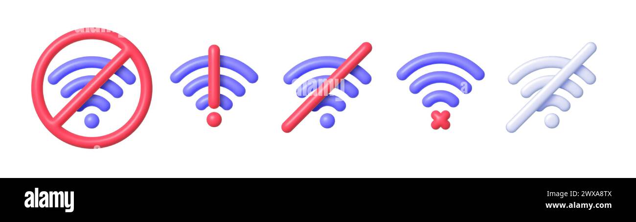 No wifi set in 3d style. Internet network. Mobile phone vector. Global network connection concept. Online communication concept. Vector illustration Stock Vector