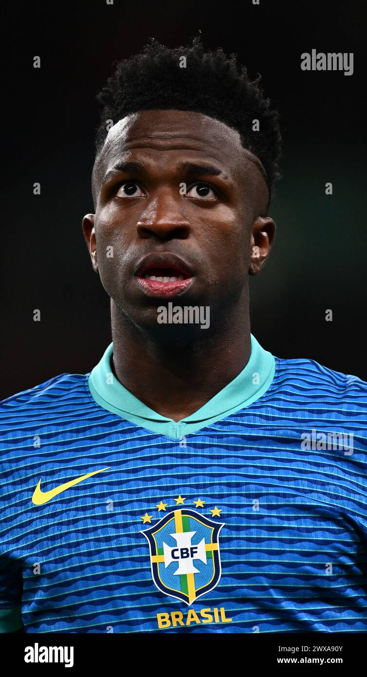LONDON, ENGLAND - MARCH 23: Vinicius Junior of Brazil headshot during the international friendly match between England and Brazil at Wembley Stadium o Stock Photo
