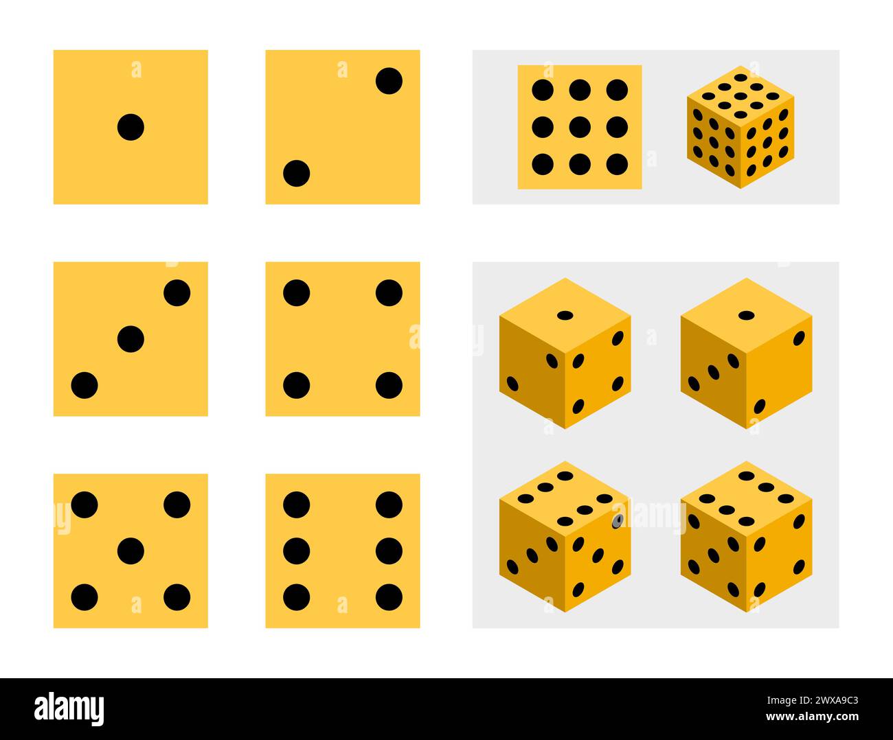 Dice faces and isometric template: games and gambling concept Stock Vector
