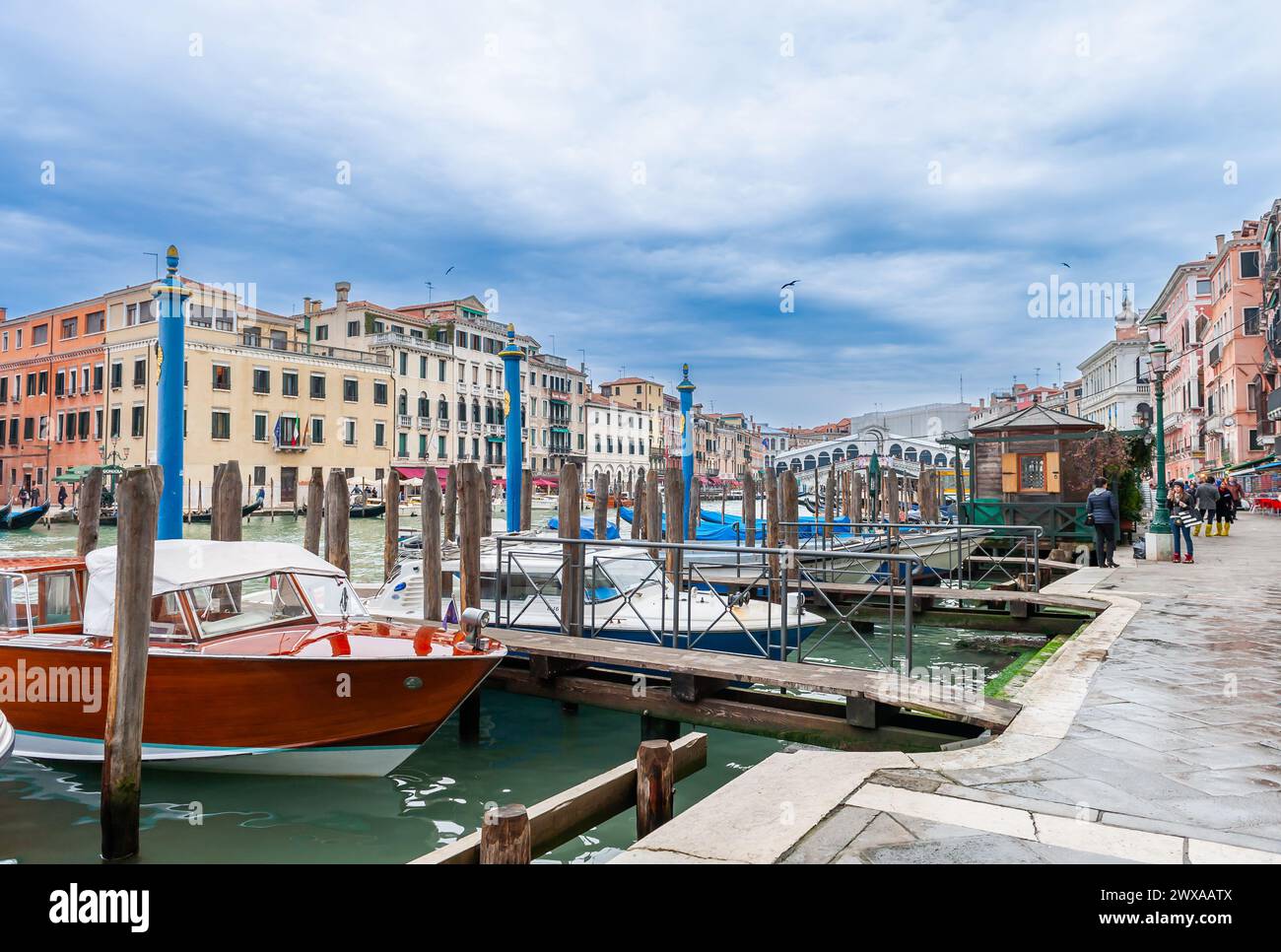 Grand Canal and Rialto Bridge in the background, Venice, Veneto, Italy Stock Photo