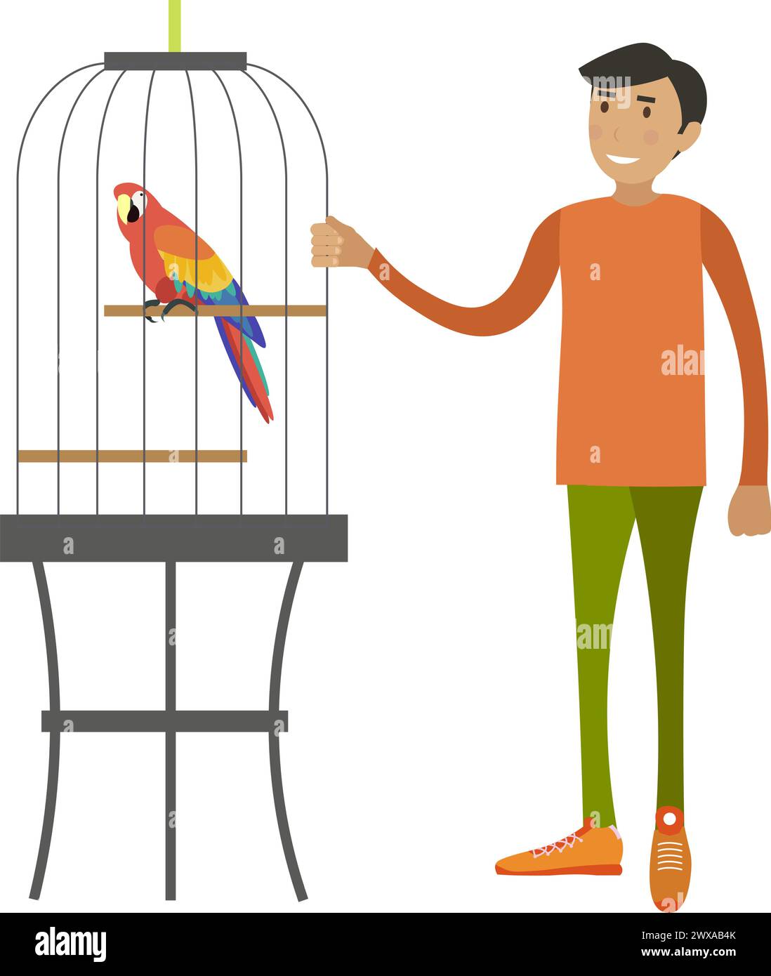 Man buying parrot at zoo shop vector icon isolated on white Stock Vector