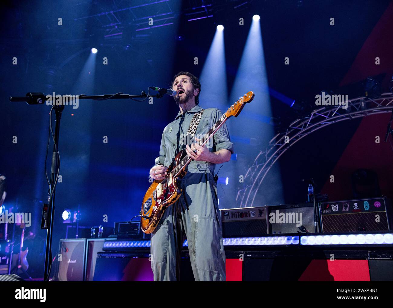 London, UK. 28th Mar 2024. Feeder performing live at Roundhouse, London on 28 March 2024 Grant Nicholas ,lead singer, lead guitarist Feeder are a Welsh rock band formed in Newport, Wales. They have released eight studio albums, three compilations, two EPs, and 34 singles. Feeder's music has been inspired by a wide variety of artists and styles. The band was formed in '92 under the name of 'Reel'. This is their 'Black / Red' tour for the album of the same name - their twelfth album. Credit: Dafydd Owen/Alamy Live News Stock Photo