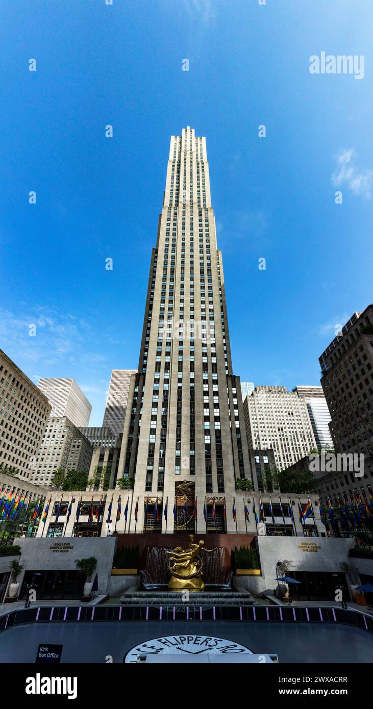 New York, USA; June 4, 2023: The famous and emblematic Rockefeller Center building located between 48th and 51st Streets in the famous Midtown Manhatt Stock Photo