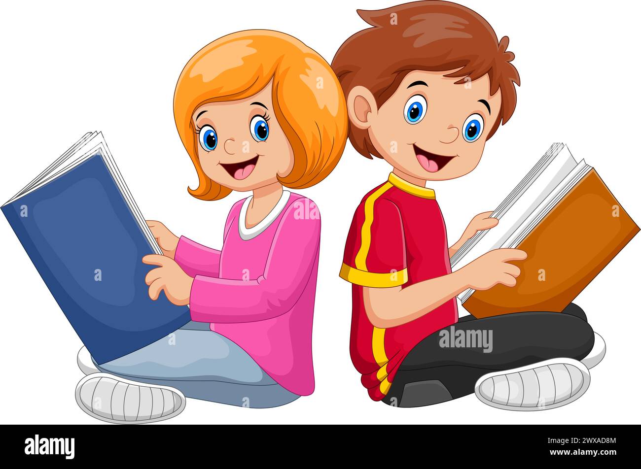 Boy and girl reading book on white background Stock Vector Image & Art ...