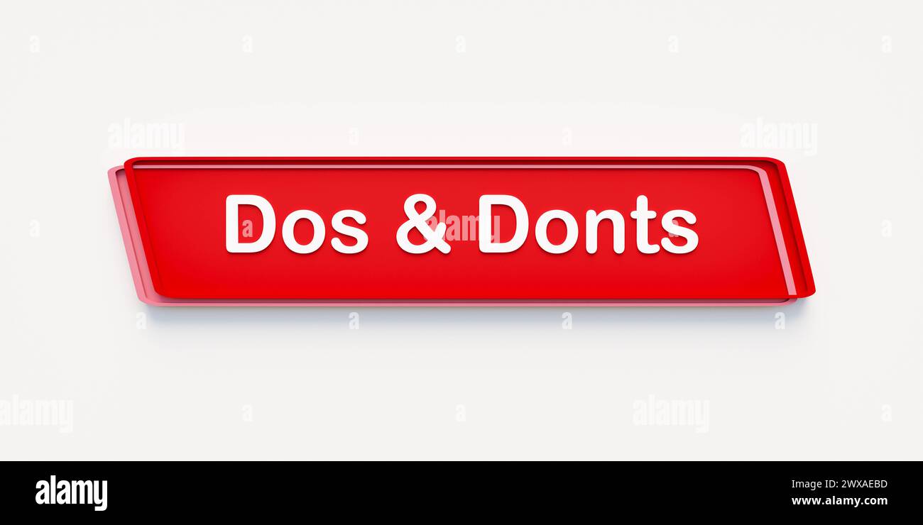 Dos and Donts. Dos and Donts. Red colored banner. Right or wrong, rules, instructions, choice, decisions. text banner B053 dos and donts Stock Photo