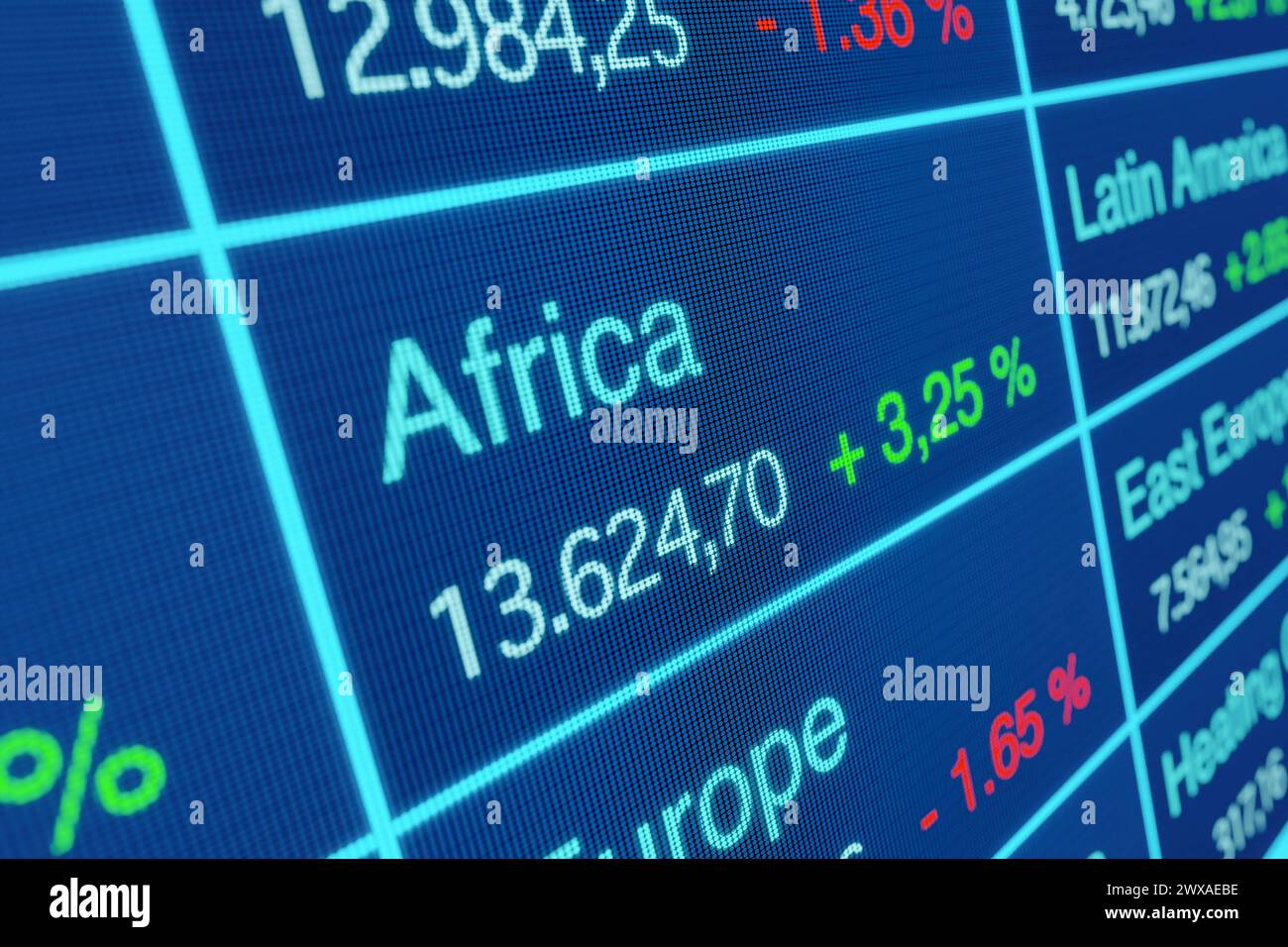 Africa stock market moving up. Positive percentage index change. Africa stock market, positive percentage index change. Rising african stock market in Stock Photo