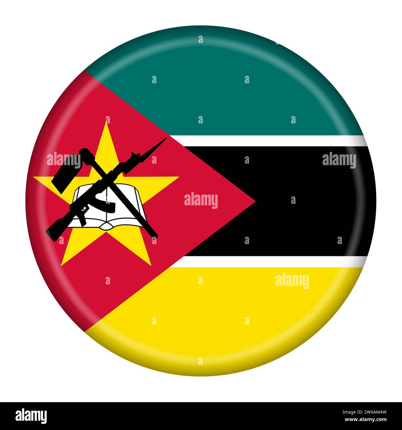 Mozambique flag button 3d illustration with clipping path Stock Photo