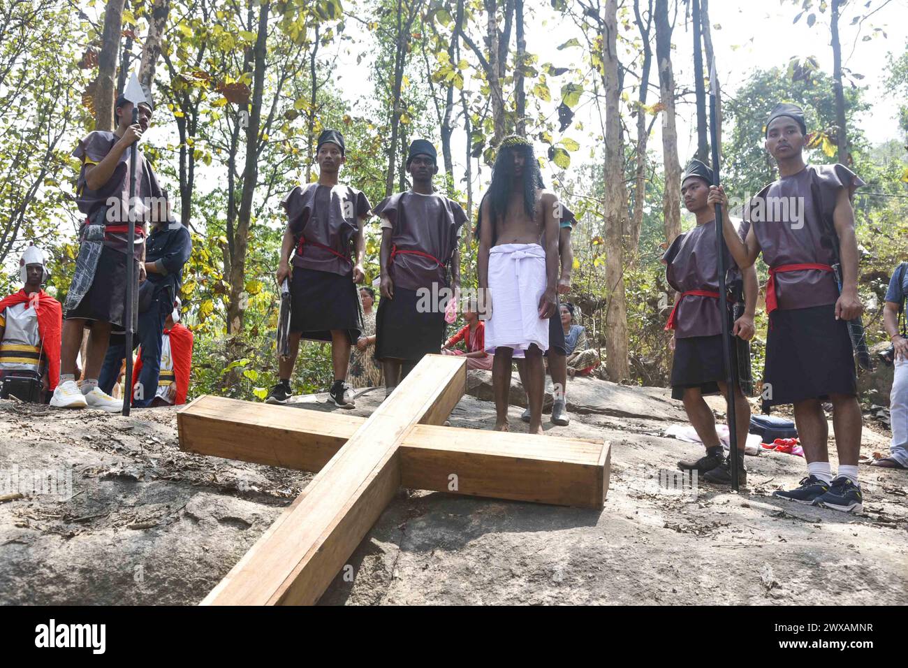 Guwahati, Assam, India. 29th Mar, 2024. Christian devotees enact ...