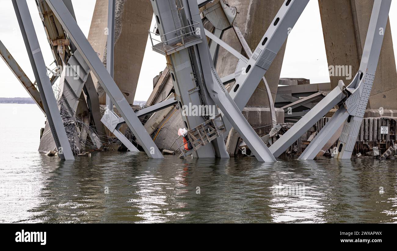 Wreckage from Key Bridge Collapse Stock Photo