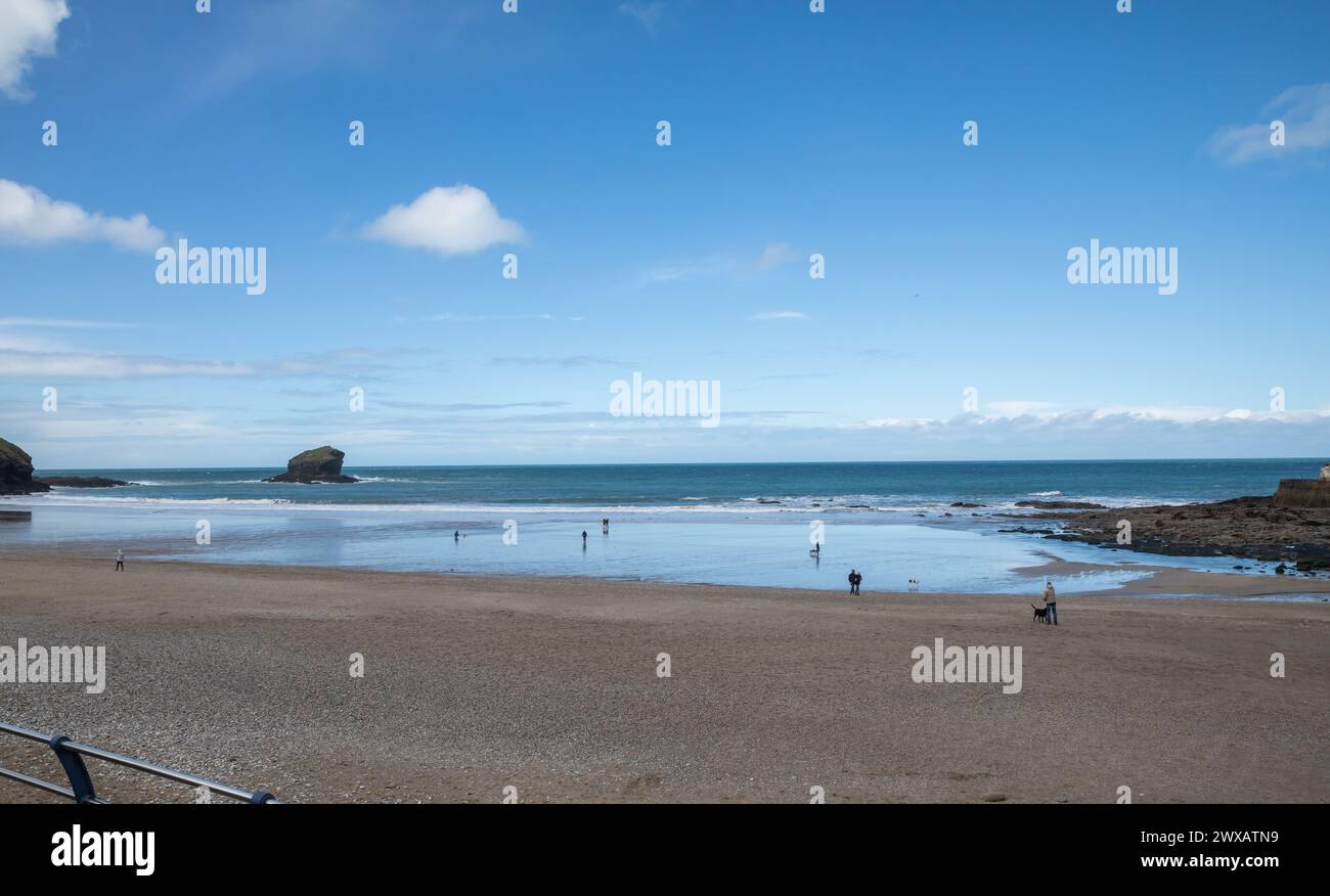 Portreath, Cornwall, 29th March 2024,Dog Walkers were on the beach after recent heavy downpours of rain the sky was blue with glorious sunshine and 8C in Portreath, Cornwall, the forecast is for unsettled weather for the next few days. Credit: Keith Larby/Alamy Live News Stock Photo