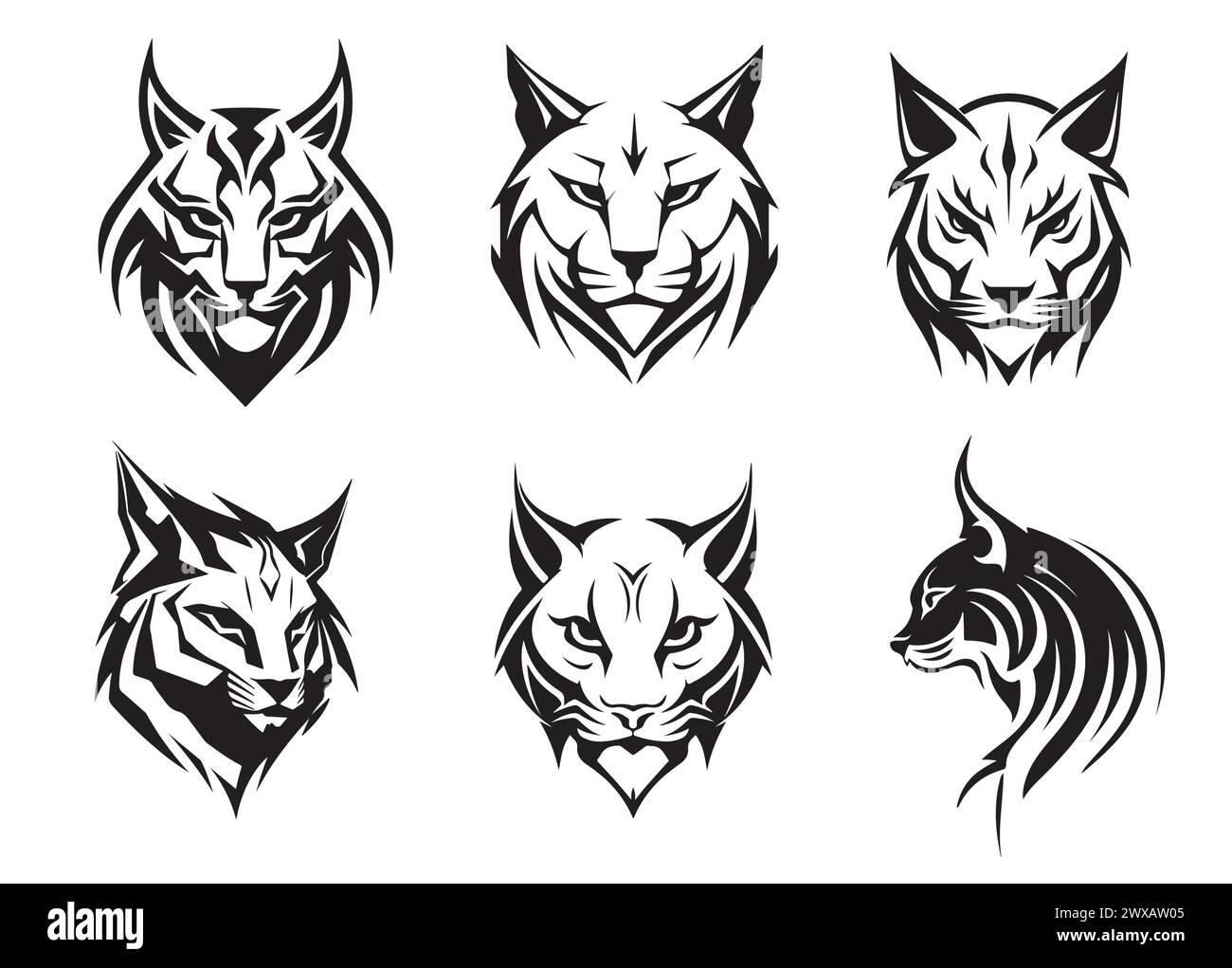 Vector lynx head, face for retro logos, emblems, badges, labels template and t-shirt vintage design element. Isolated on white background. Stock Vector