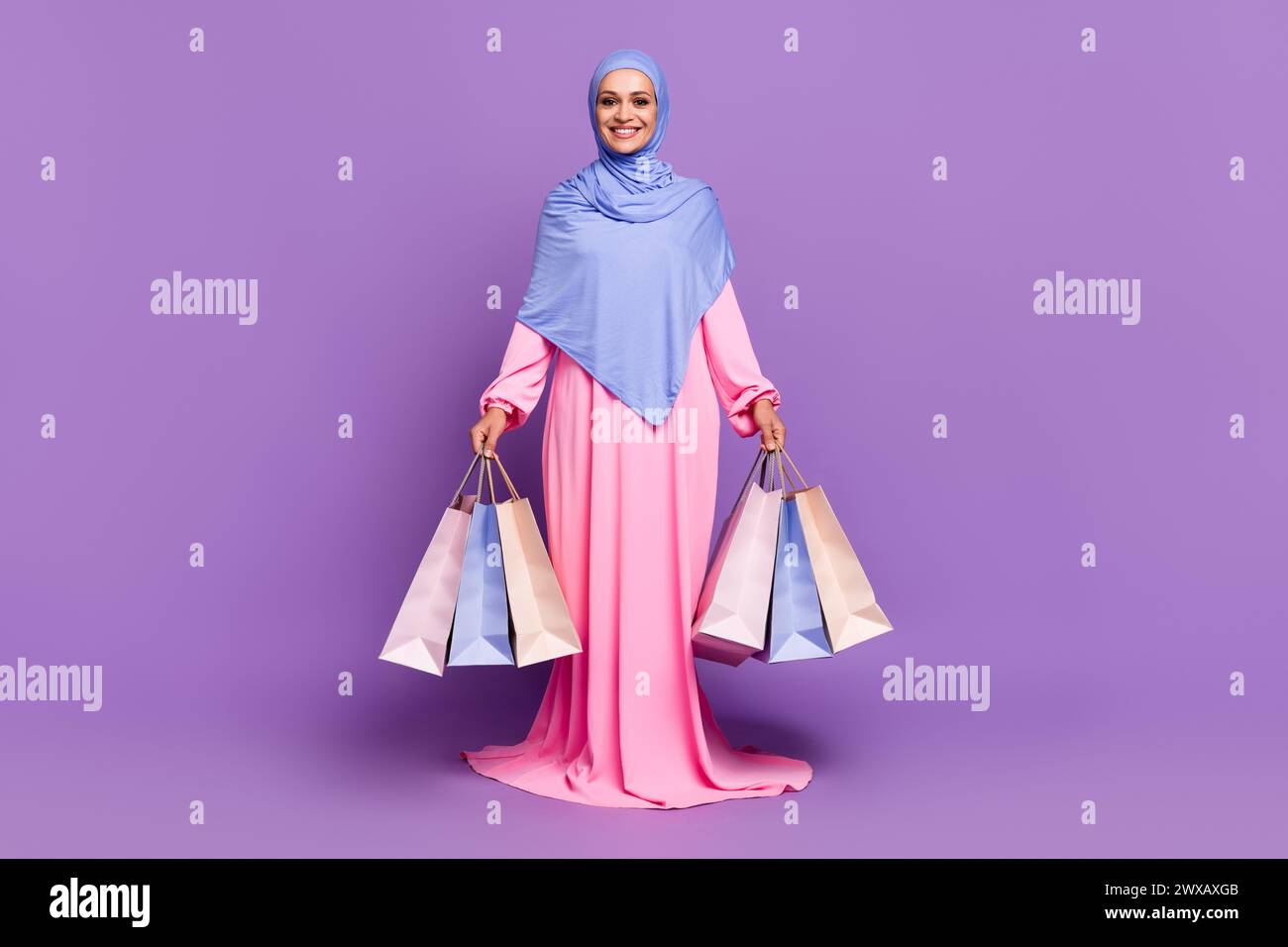 Full body photo of funny millennial lady do shopping wearing blue ...